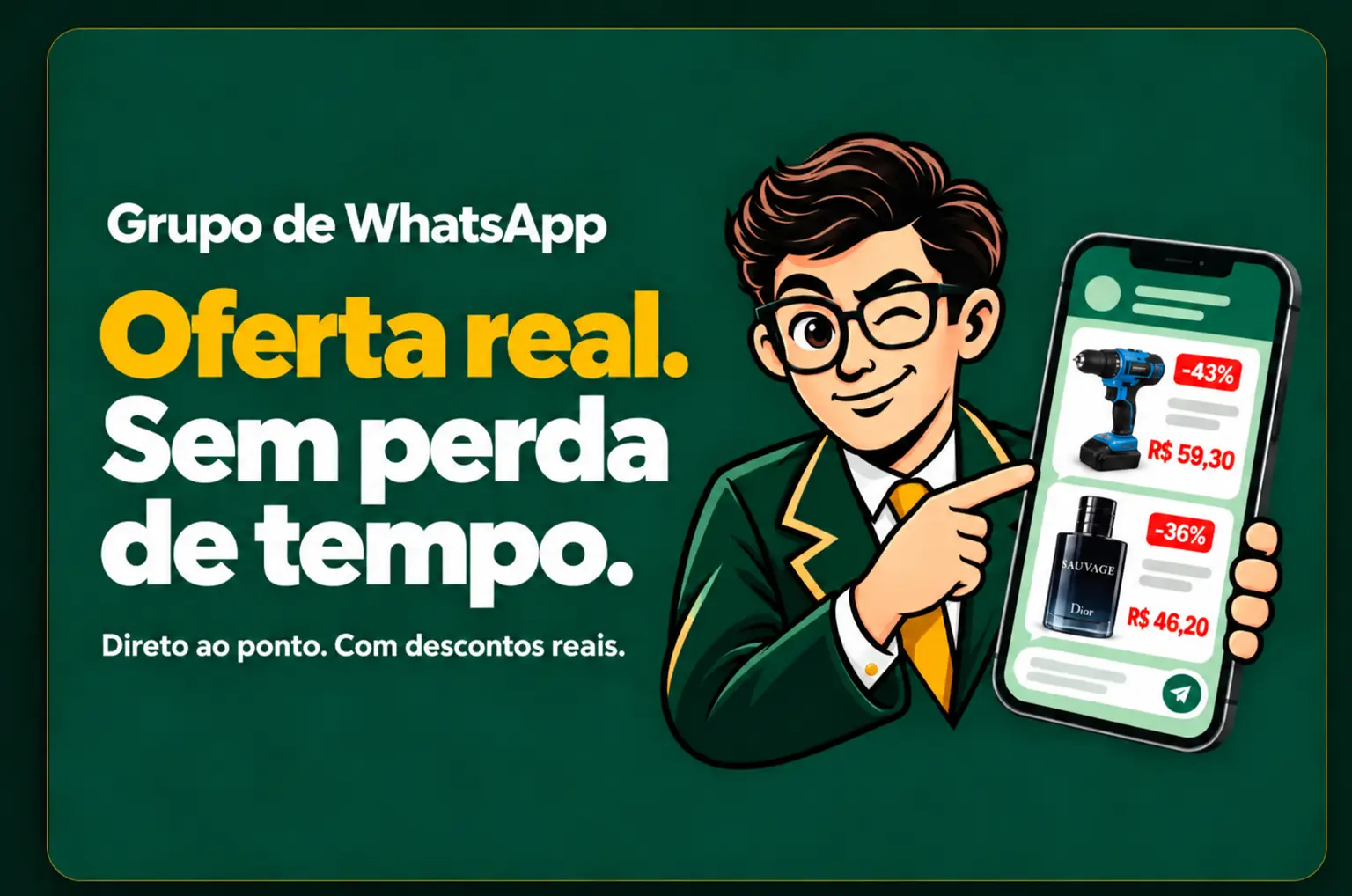Dr. Ofertas ao lado de um celular. Oferta real, sem perda de tempo.